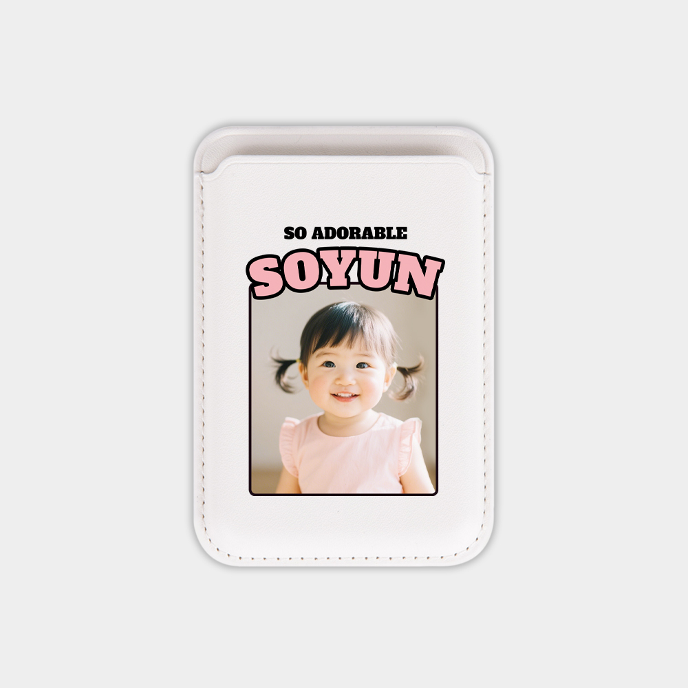 우리 아이 커스텀 카드지갑 · 네임카드 · 핑크/하늘 — 사진을 액자에 넣고 굵은 이름을 위에